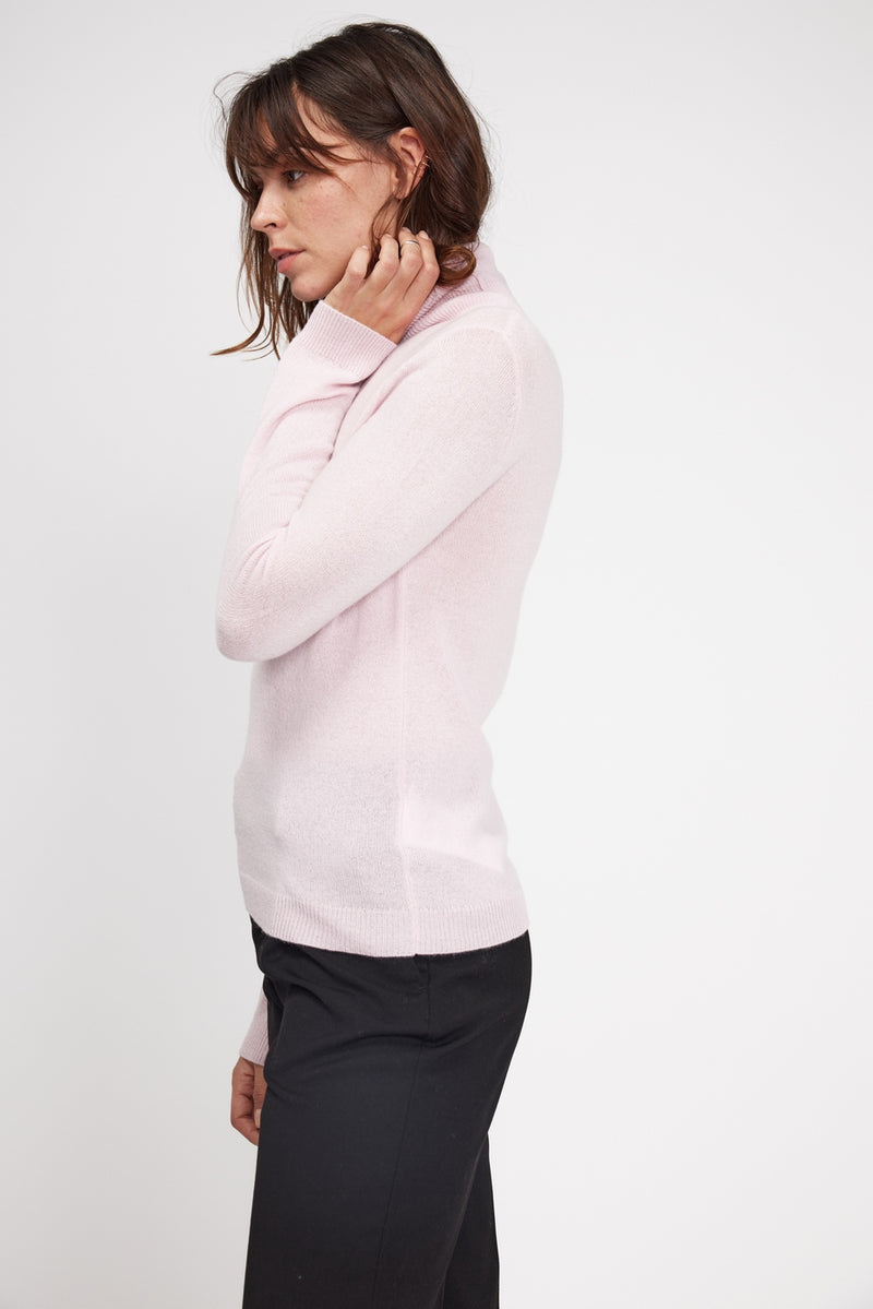 Pull Col Roulé Zoe - Rose Perle - 100% Cachemire Oeko-Tex - Femme