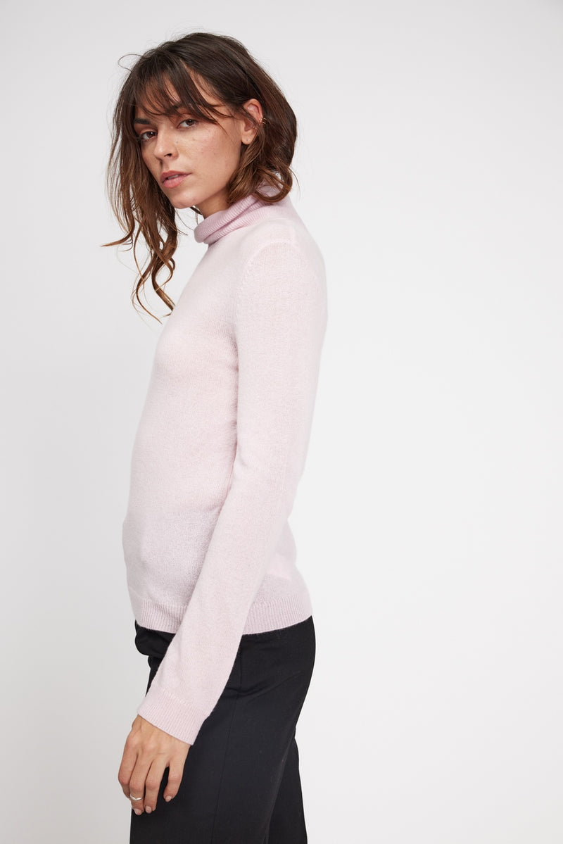 Pull Col Roulé Zoe - Rose Perle - 100% Cachemire Oeko-Tex - Femme