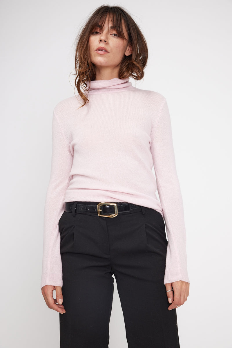 Pull Col Roulé Zoe - Rose Perle - 100% Cachemire Oeko-Tex - Femme