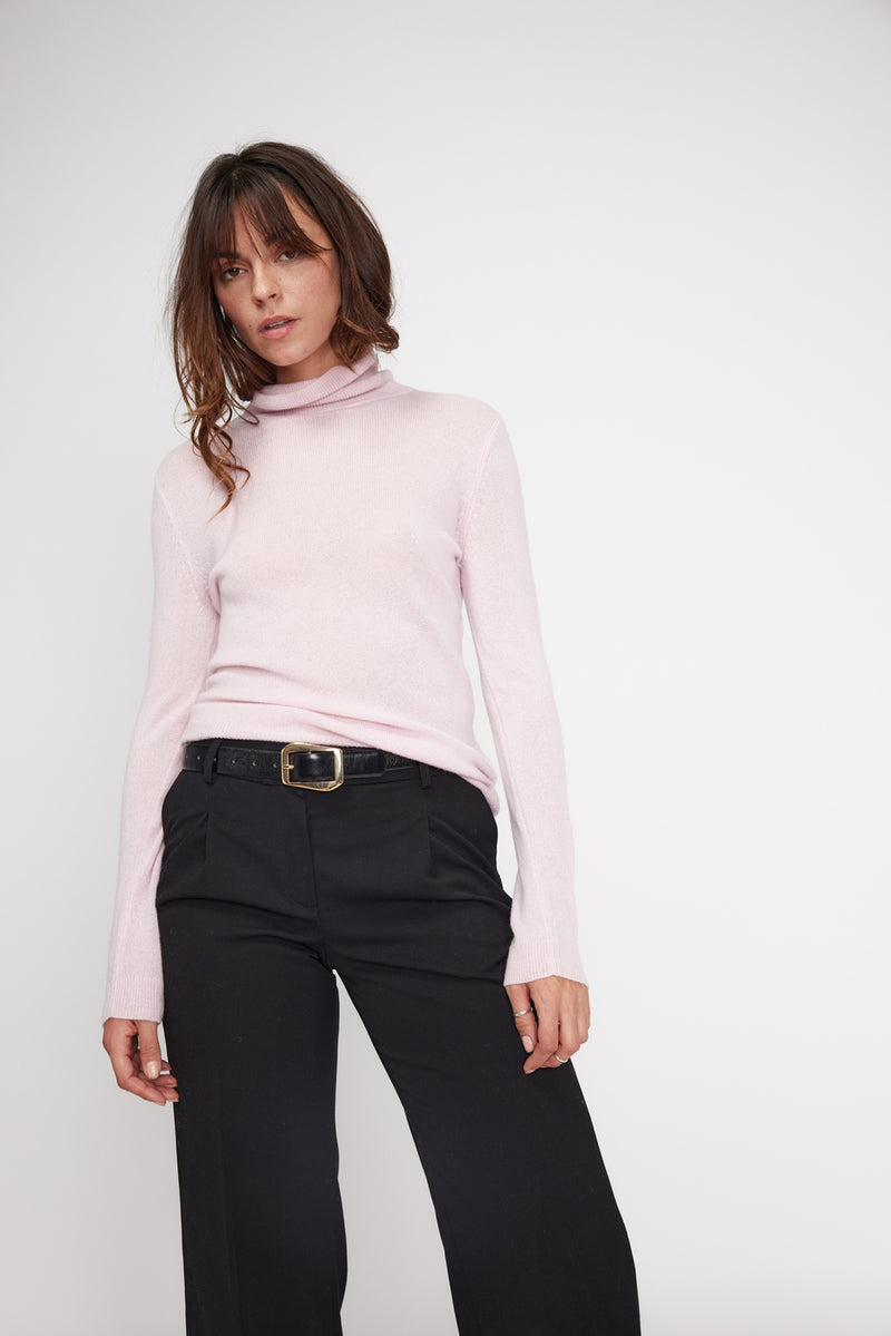 Pull Col Roulé Zoe - Rose Perle - 100% Cachemire Oeko-Tex - Femme