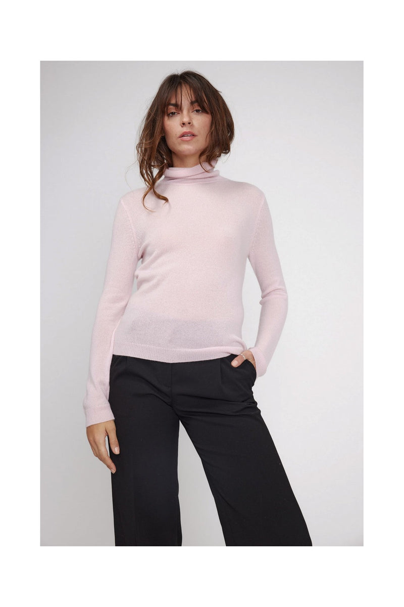 Pull Col Roulé Zoe - Rose Perle - 100% Cachemire Oeko-Tex - Femme