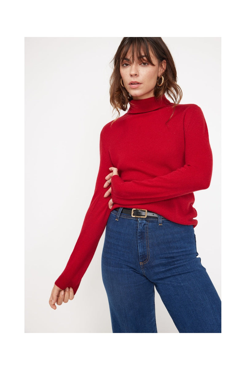 Pull Col Roulé Zoe - Rouge - 100% Cachemire Oeko-Tex - Femme