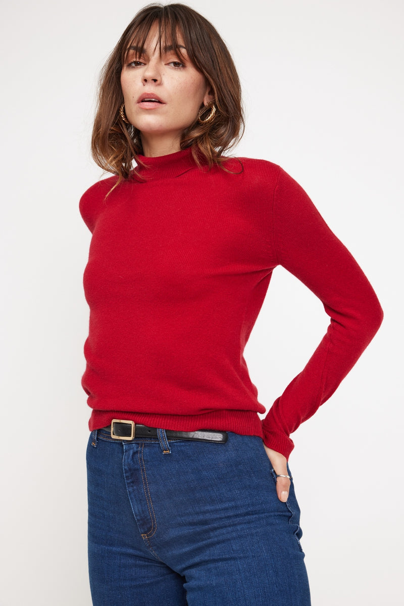 Pull Col Roulé Zoe - Rouge - 100% Cachemire Oeko-Tex - Femme