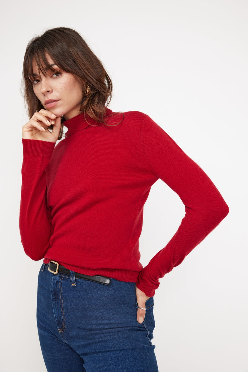 Pull Col Roulé Zoe - Rouge - 100% Cachemire Oeko-Tex - Femme