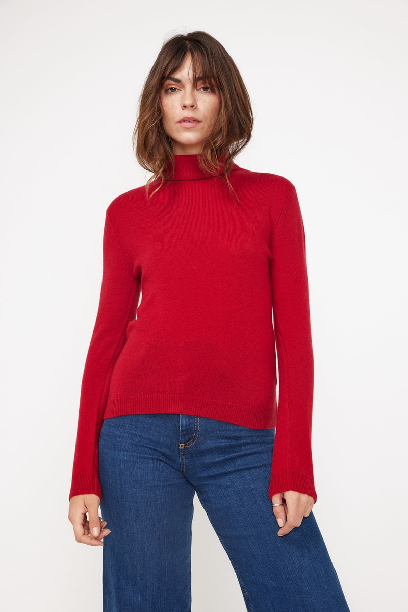 Pull Col Roulé Zoe - Rouge - 100% Cachemire Oeko-Tex - Femme