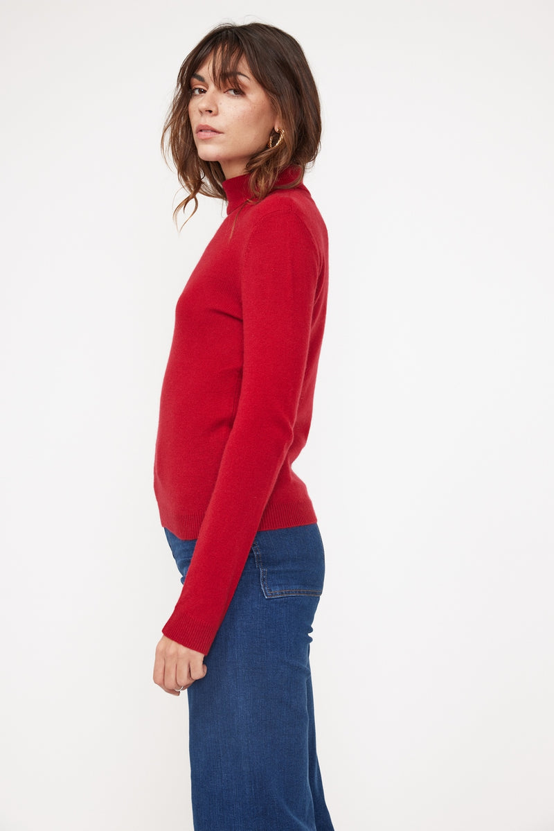 Pull Col Roulé Zoe - Rouge - 100% Cachemire Oeko-Tex - Femme