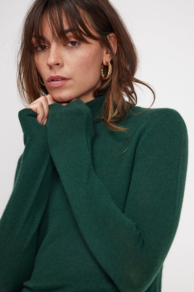 Zoe Turtleneck Sweater - Pine Green - 100% Oeko-Tex Cashmere - Woman