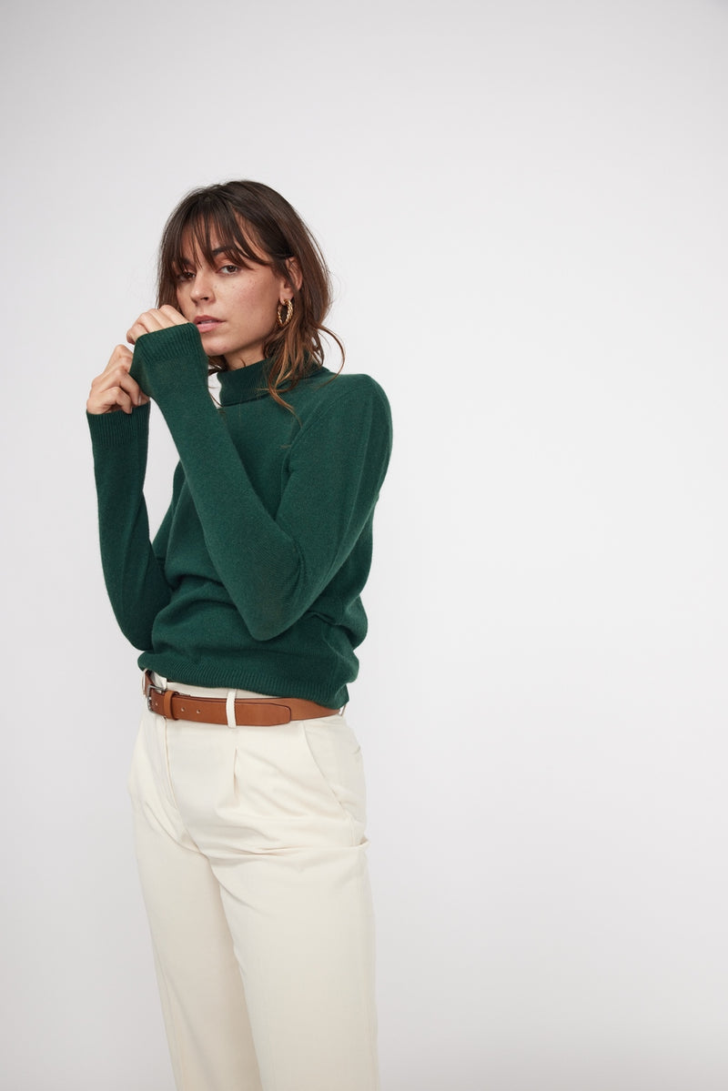 Zoe Turtleneck Sweater - Pine Green - 100% Oeko-Tex Cashmere - Woman