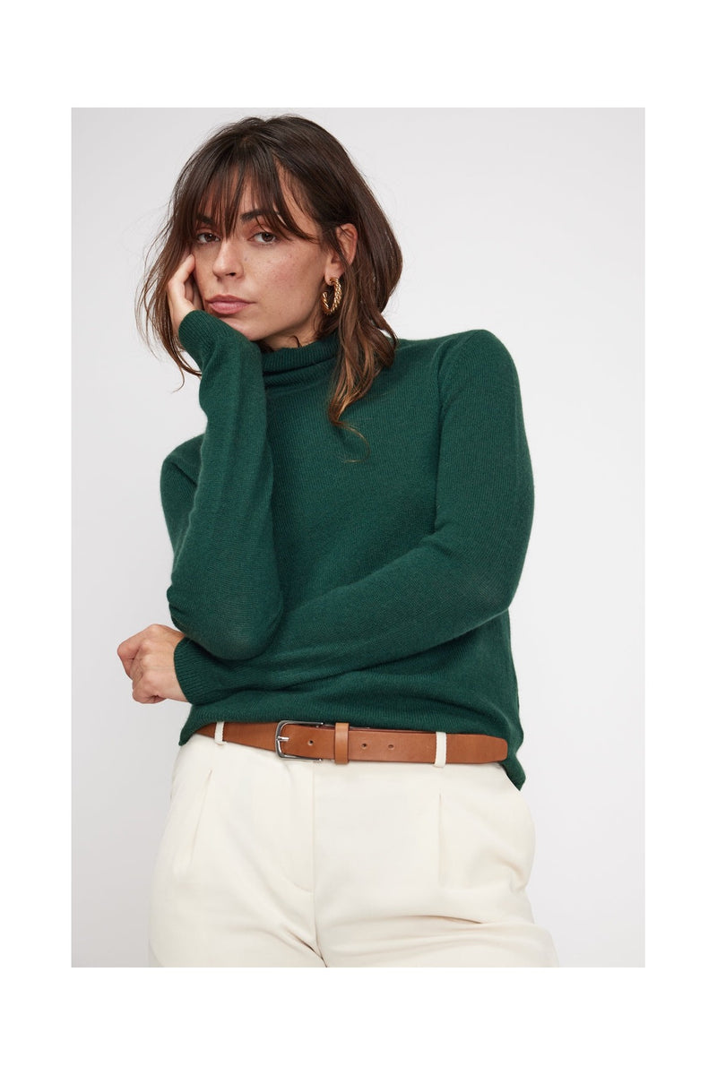 Zoe Turtleneck Sweater - Pine Green - 100% Oeko-Tex Cashmere - Woman