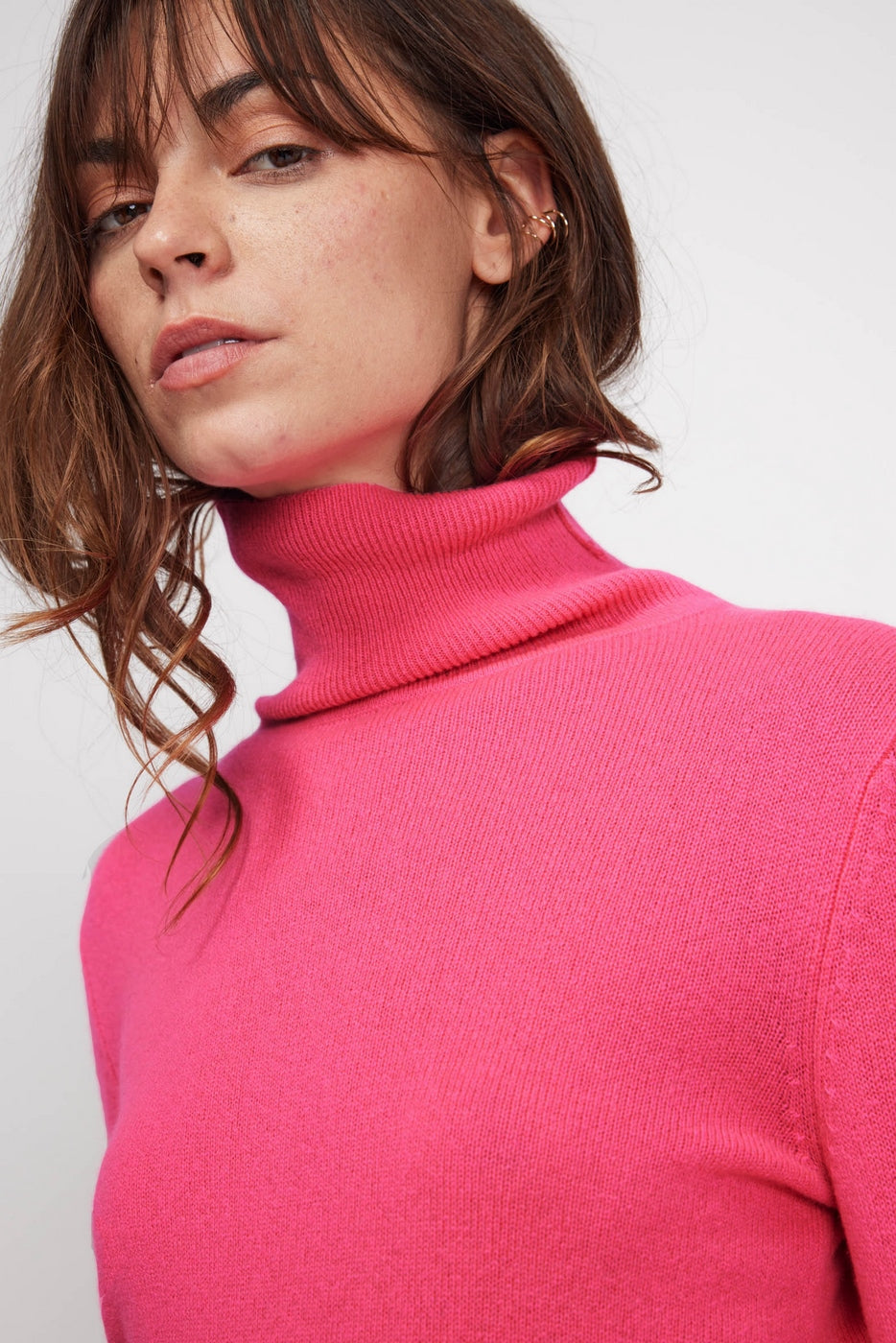 Pull Col Roule Zoe - Rose Fluo