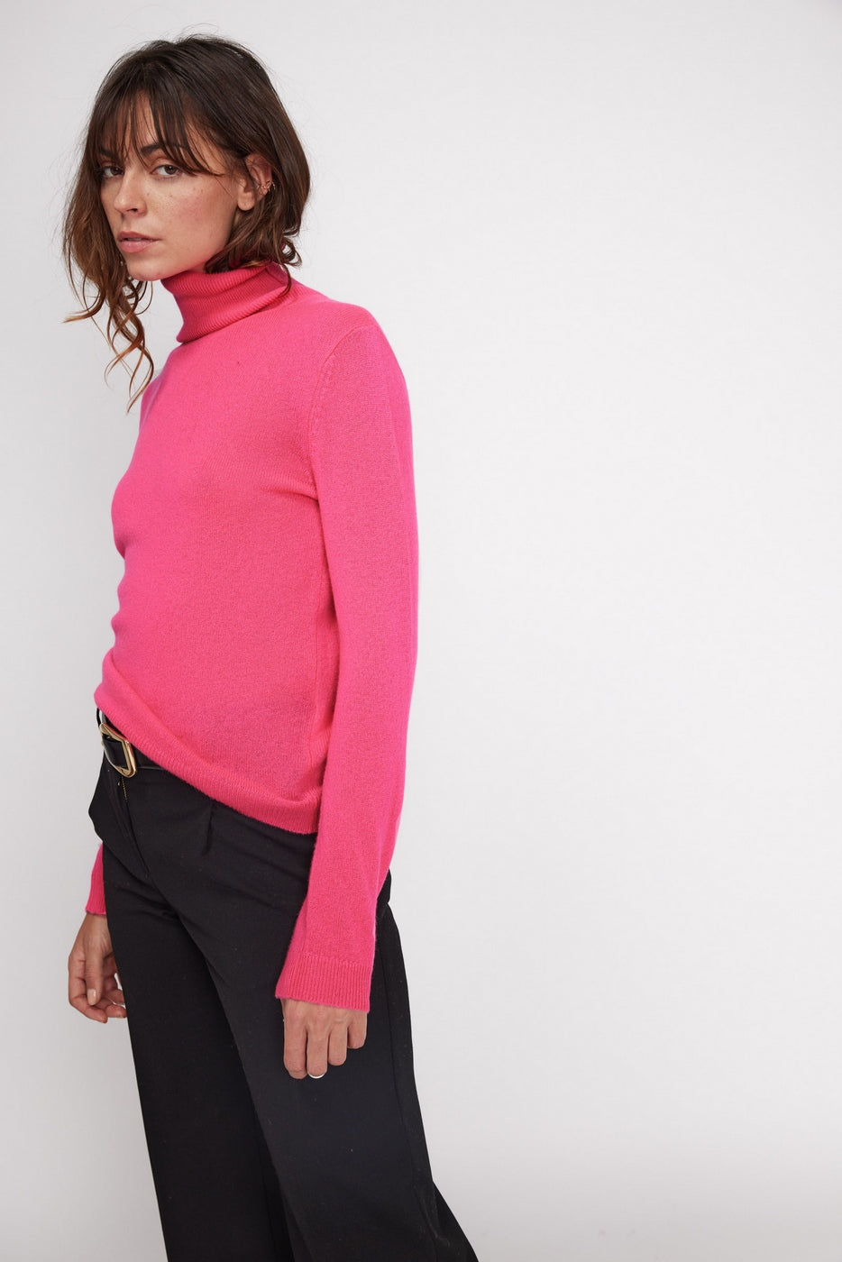 Pull Col Roule Zoe - Rose Fluo
