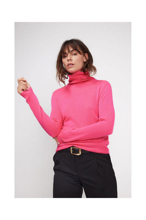 Pull Col Roulé Zoe - Rose Fluo - 100% Cachemire Oeko-Tex - Femme