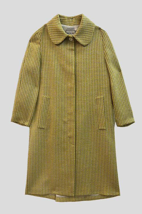 Tweed coat woven in France packshot - Yellow