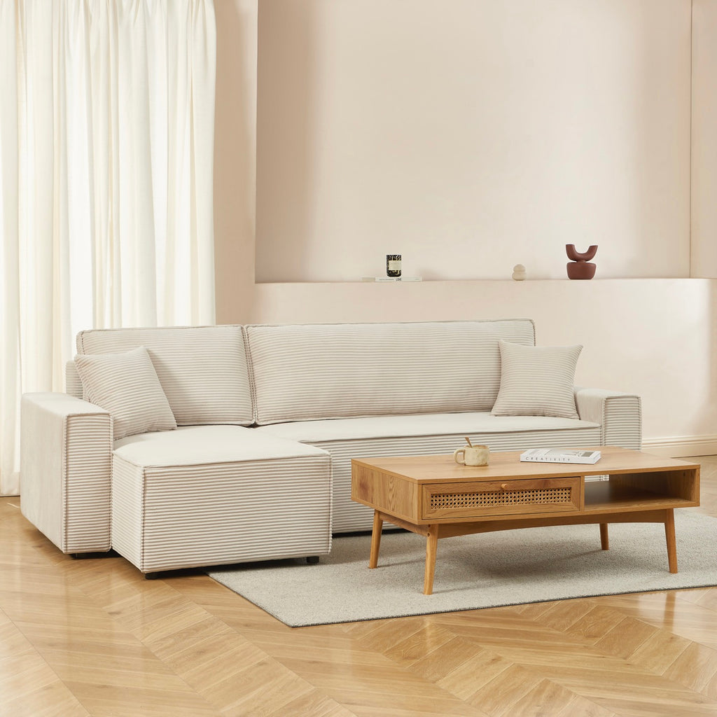 Zola - Sofá rinconero convertible y reversible de 4 plazas - Pana beige