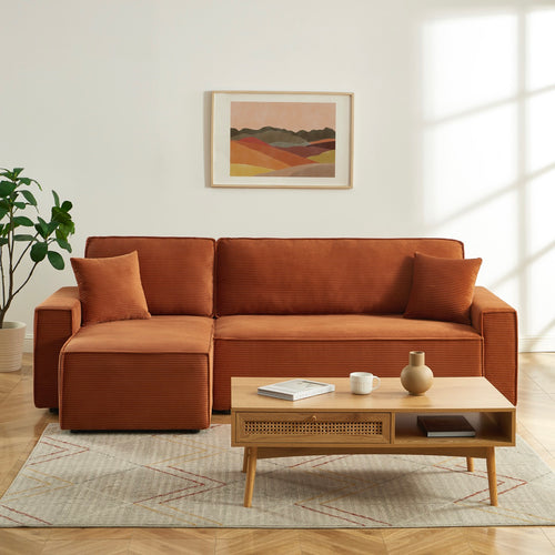 Zola - Sofá esquinero de 4 plazas convertible y reversible - Pana Terracota