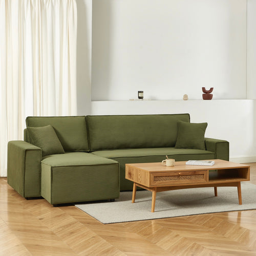 Zola - Sofá esquinero de 4 plazas convertible y reversible - Pana verde
