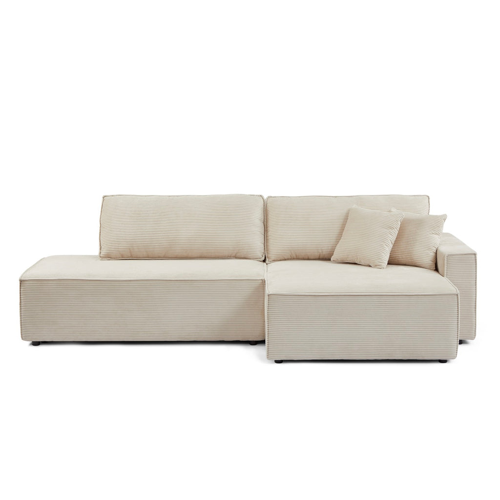 Zola - Divano angolare destro aperto trasformabile a 4 posti - Velluto a coste beige