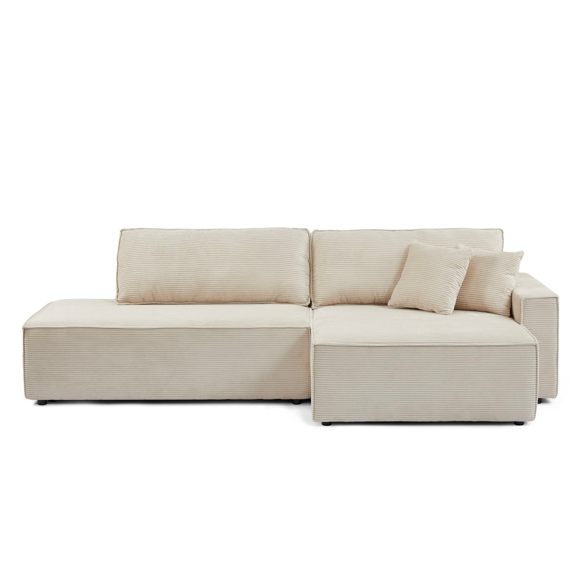 Zola - Divano angolare destro aperto trasformabile a 4 posti - Velluto a coste beige
