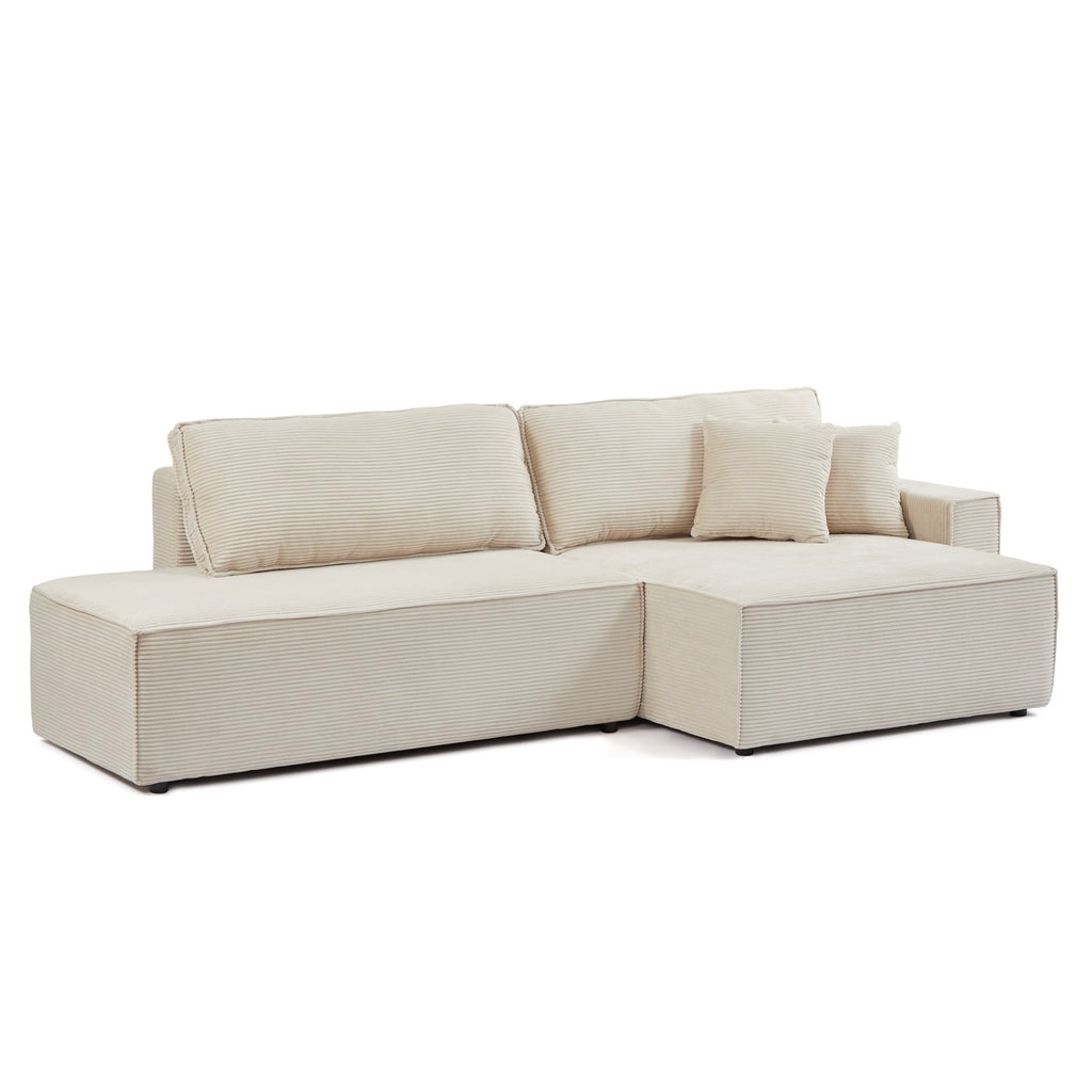 Zola - Divano angolare destro aperto trasformabile a 4 posti - Velluto a coste beige