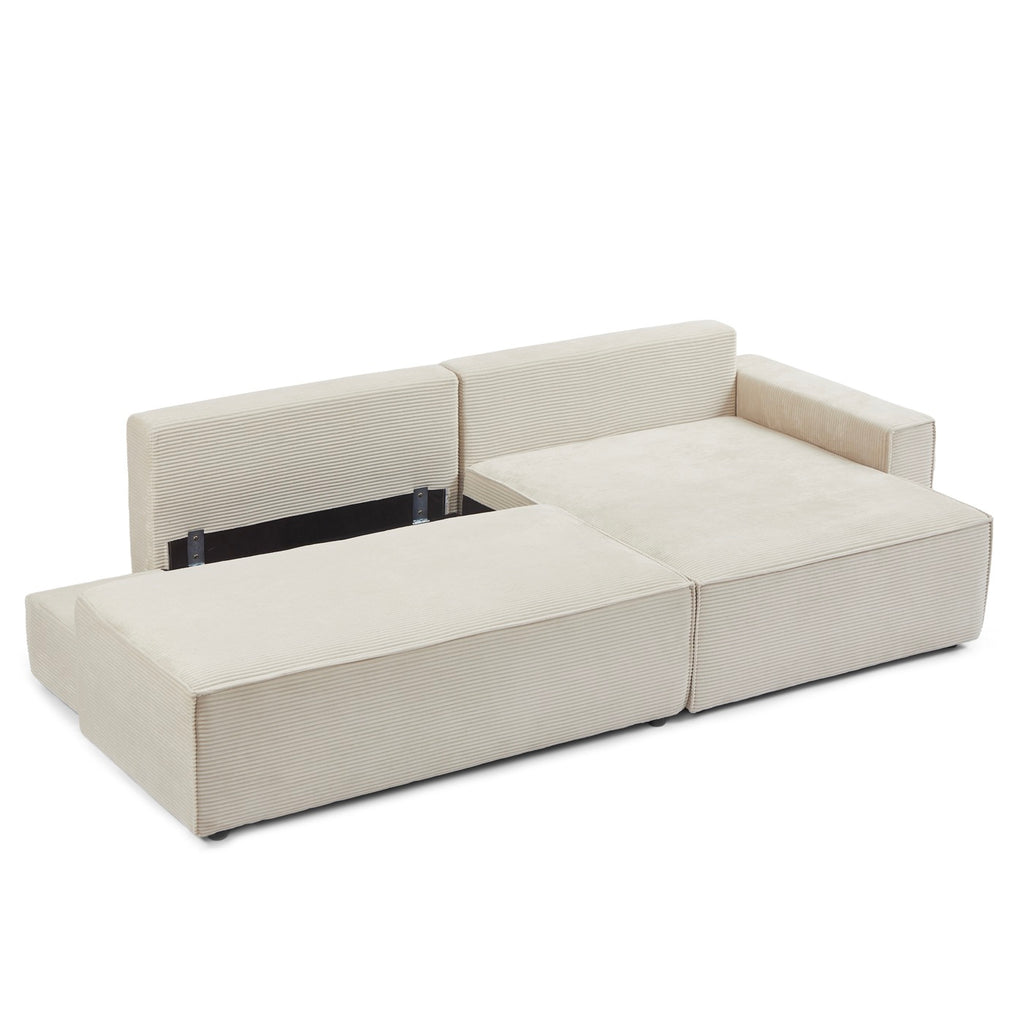 Zola - Divano angolare destro aperto trasformabile a 4 posti - Velluto a coste beige