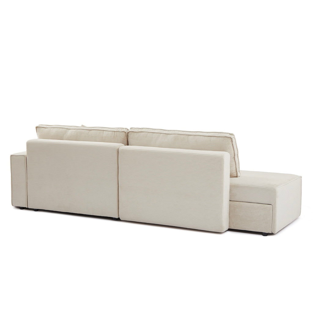 Zola - Divano angolare destro aperto trasformabile a 4 posti - Velluto a coste beige