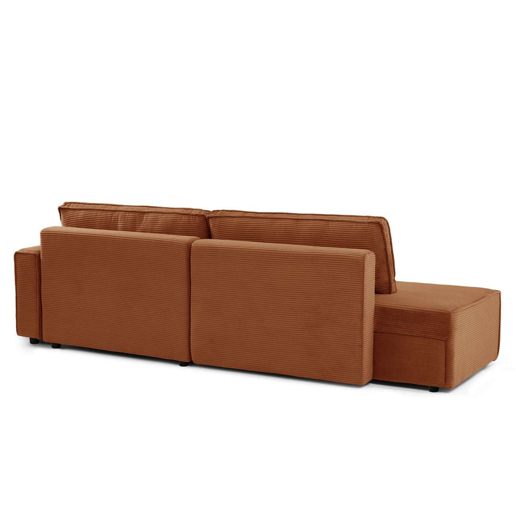 Zola - Divano angolare destro aperto trasformabile a 4 posti - Velluto a coste - Terracotta