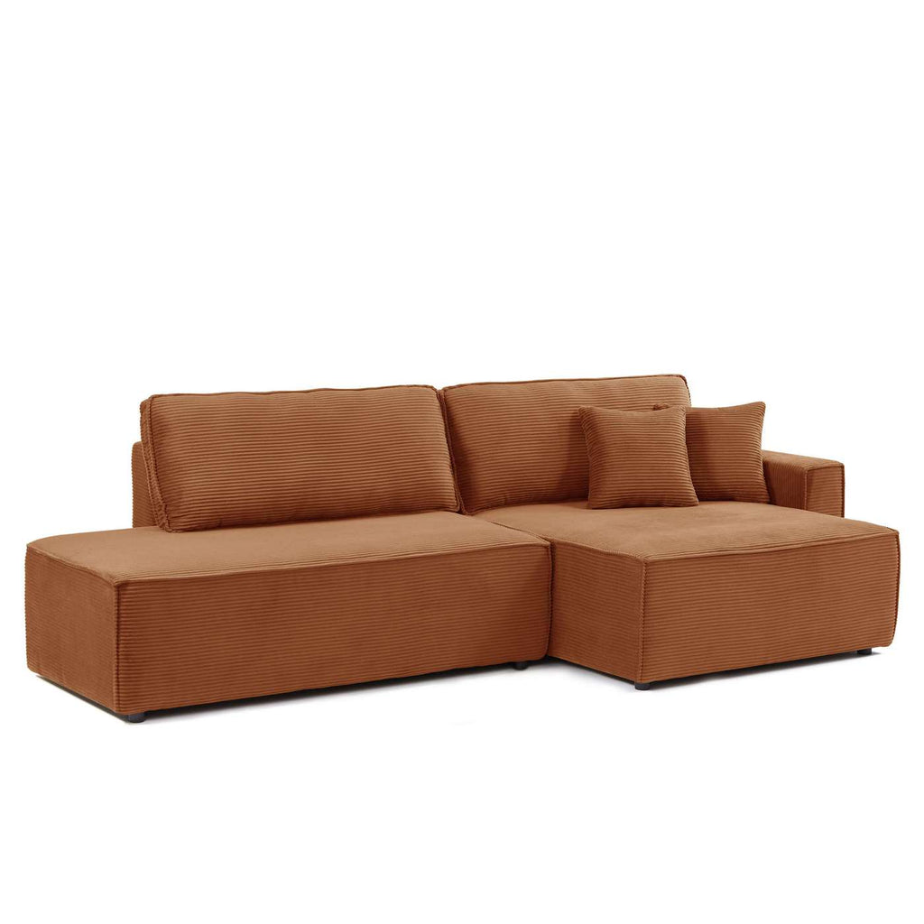 Zola - Divano angolare destro aperto trasformabile a 4 posti - Velluto a coste - Terracotta