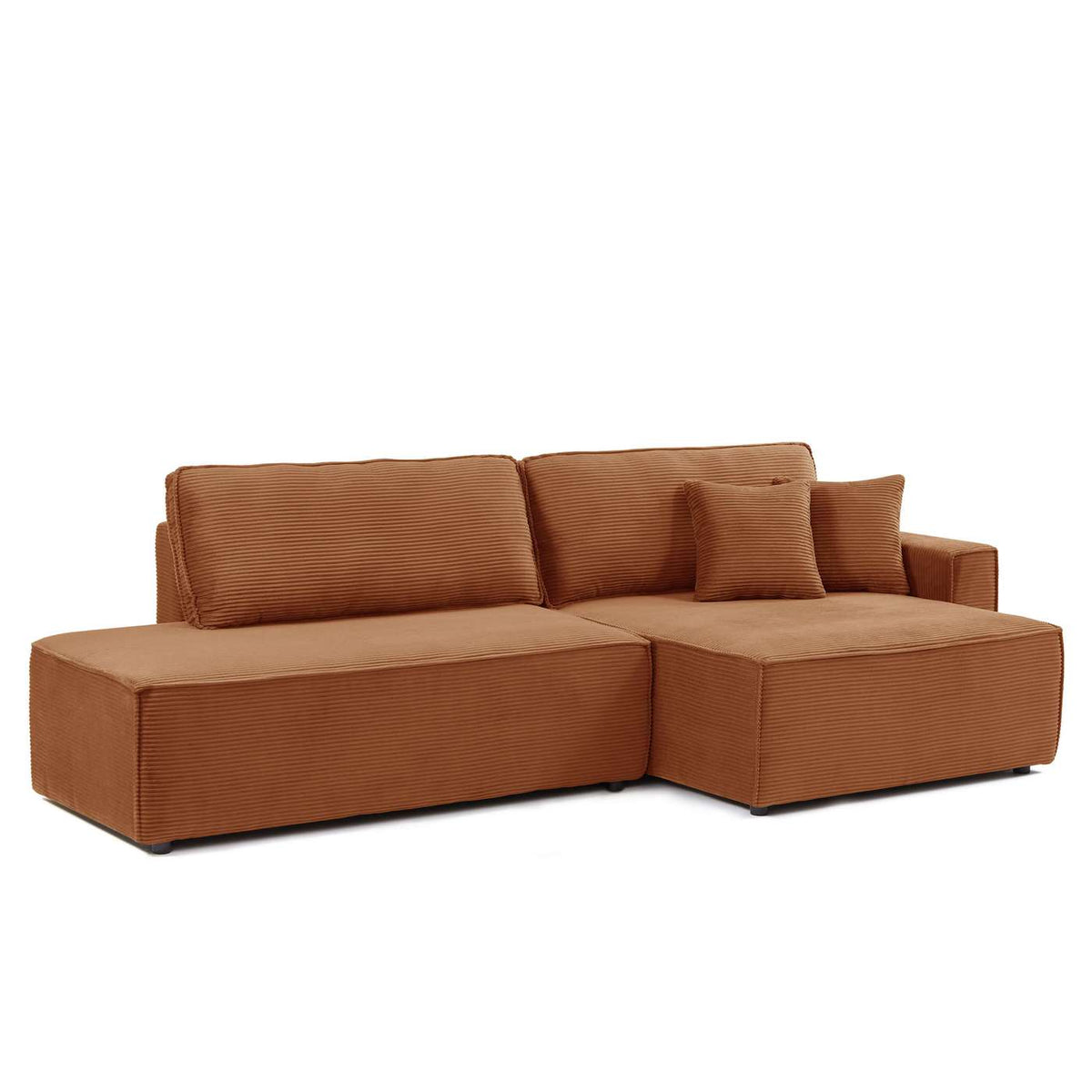 Zola - Divano angolare destro aperto trasformabile a 4 posti - Velluto a coste - Terracotta