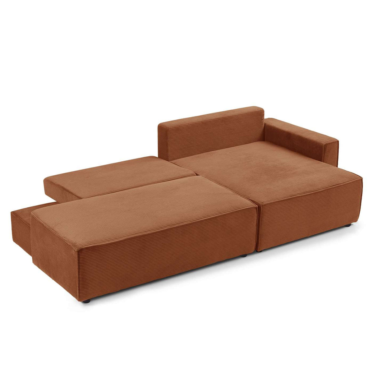 Zola - Divano angolare destro aperto trasformabile a 4 posti - Velluto a coste - Terracotta