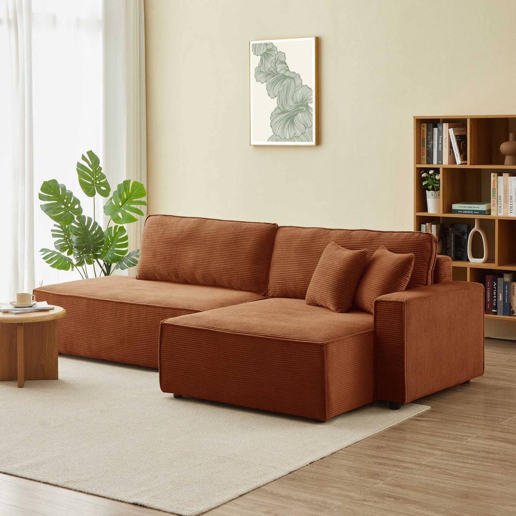 Zola - Divano angolare destro aperto trasformabile a 4 posti - Velluto a coste - Terracotta