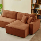 Zola - Divano angolare destro aperto trasformabile a 4 posti - Velluto a coste - Terracotta
