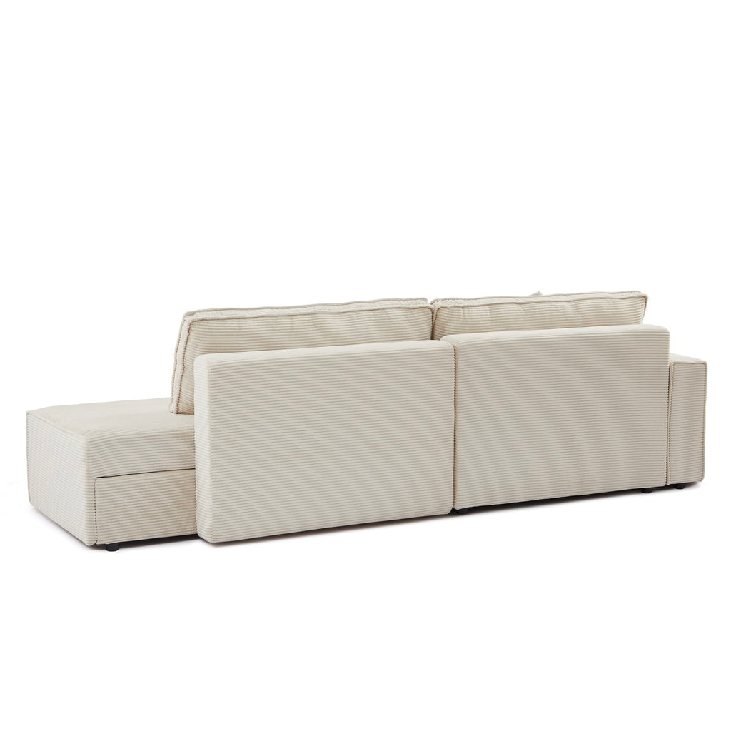 Zola - Divano angolare aperto a sinistra trasformabile a 4 posti - Velluto a coste beige