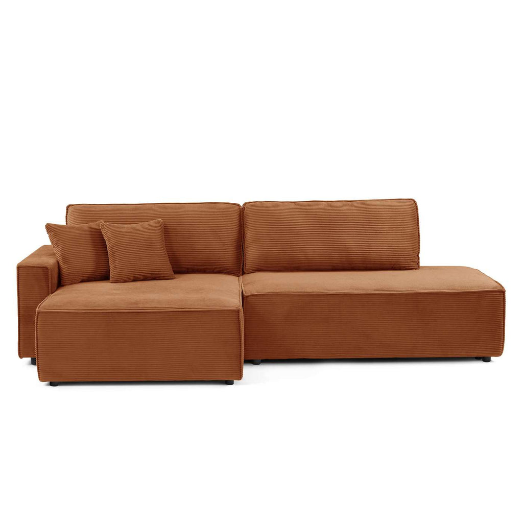 Zola - Divano angolare aperto a sinistra, trasformabile, a 4 posti - Velluto a coste - Terracotta