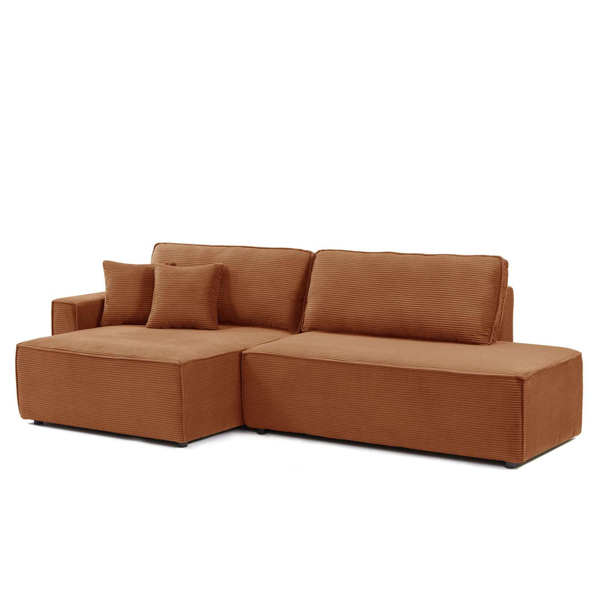 Zola - Divano angolare aperto a sinistra, trasformabile, a 4 posti - Velluto a coste - Terracotta