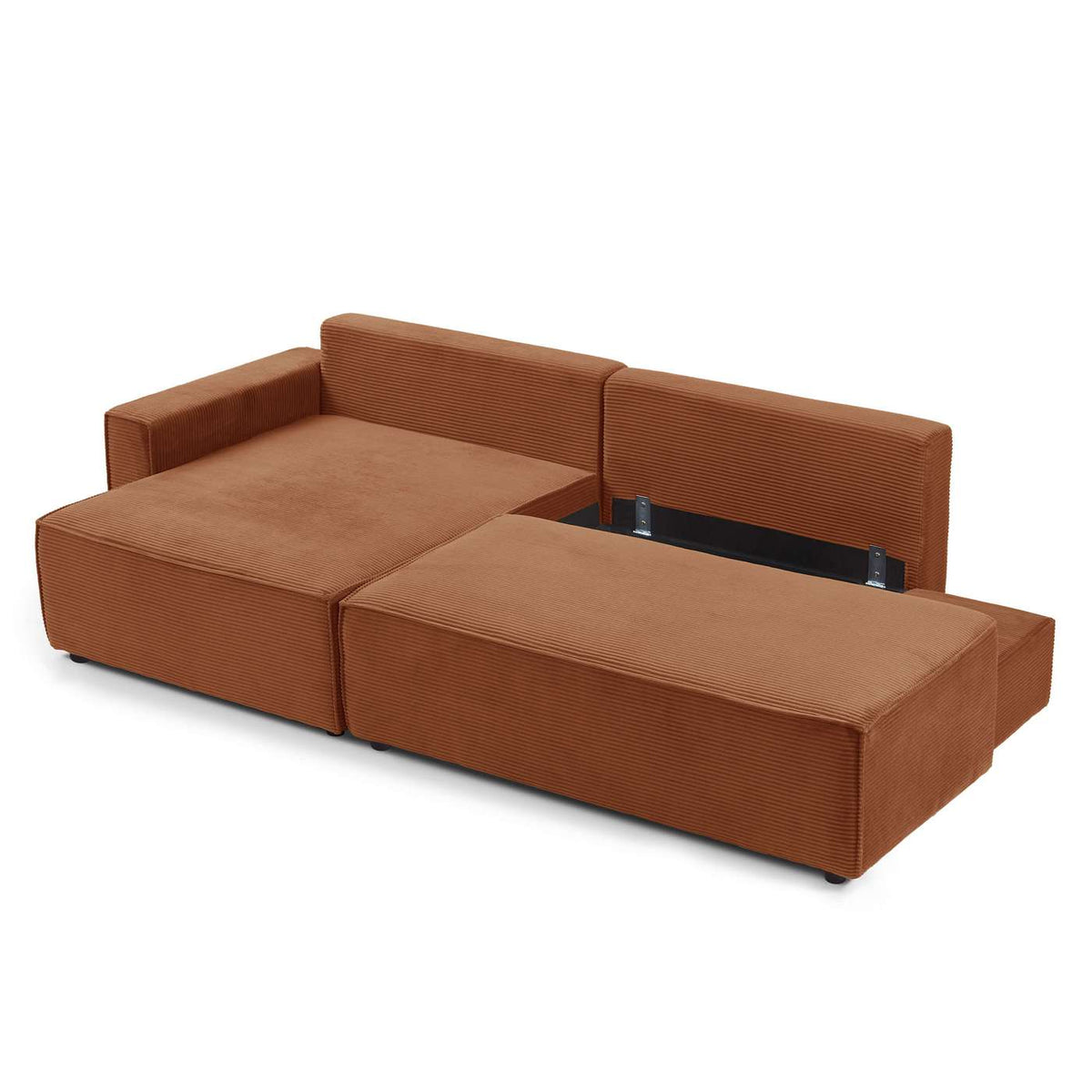 Zola - Divano angolare aperto a sinistra, trasformabile, a 4 posti - Velluto a coste - Terracotta