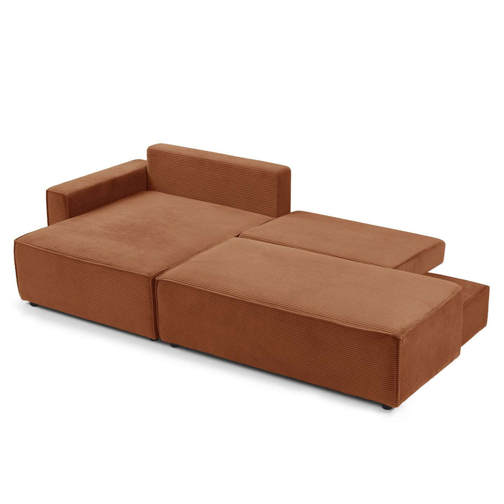 Zola - Divano angolare aperto a sinistra, trasformabile, a 4 posti - Velluto a coste - Terracotta