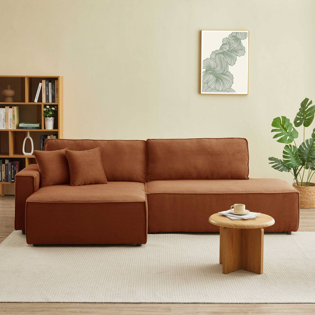 Zola - Divano angolare aperto a sinistra, trasformabile, a 4 posti - Velluto a coste - Terracotta