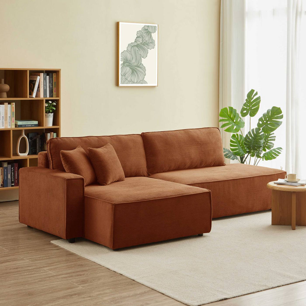 Zola - Divano angolare aperto a sinistra, trasformabile, a 4 posti - Velluto a coste - Terracotta