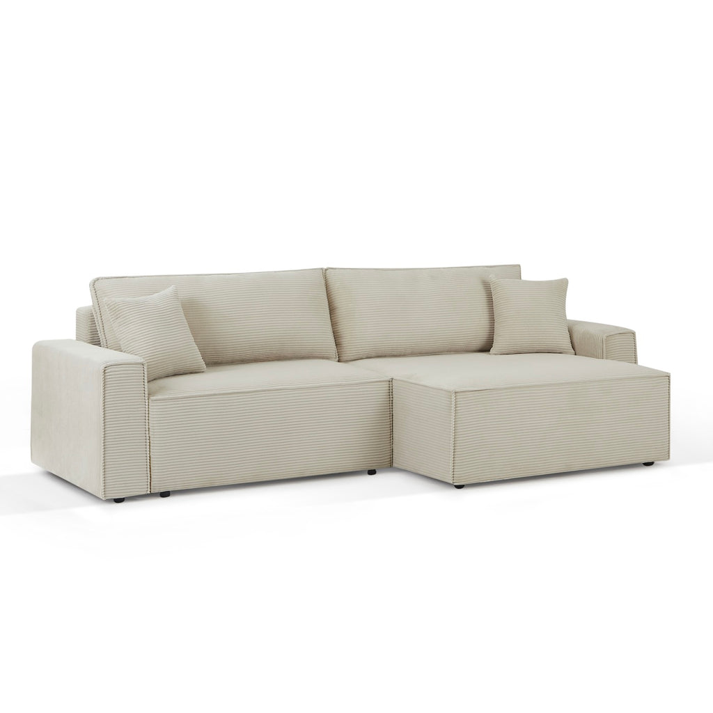 Zola - Divano angolare trasformabile e reversibile a 4 posti - Velluto a coste beige