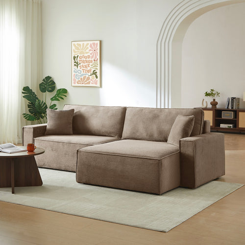 Zola - Sofá esquinero de 4 plazas convertible y reversible - Pana topo