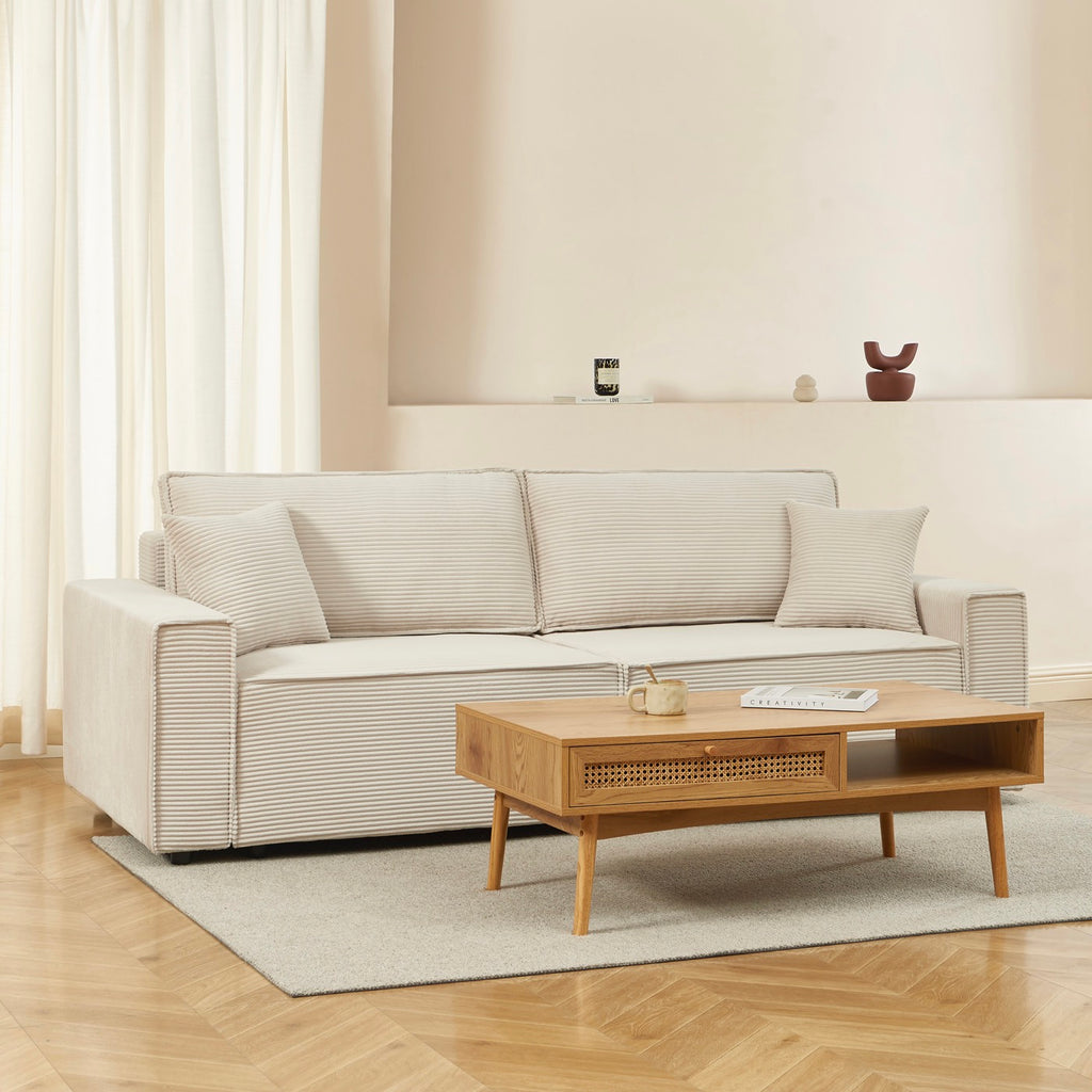 Zola - Sofá recto convertible de 3 plazas - Pana beige