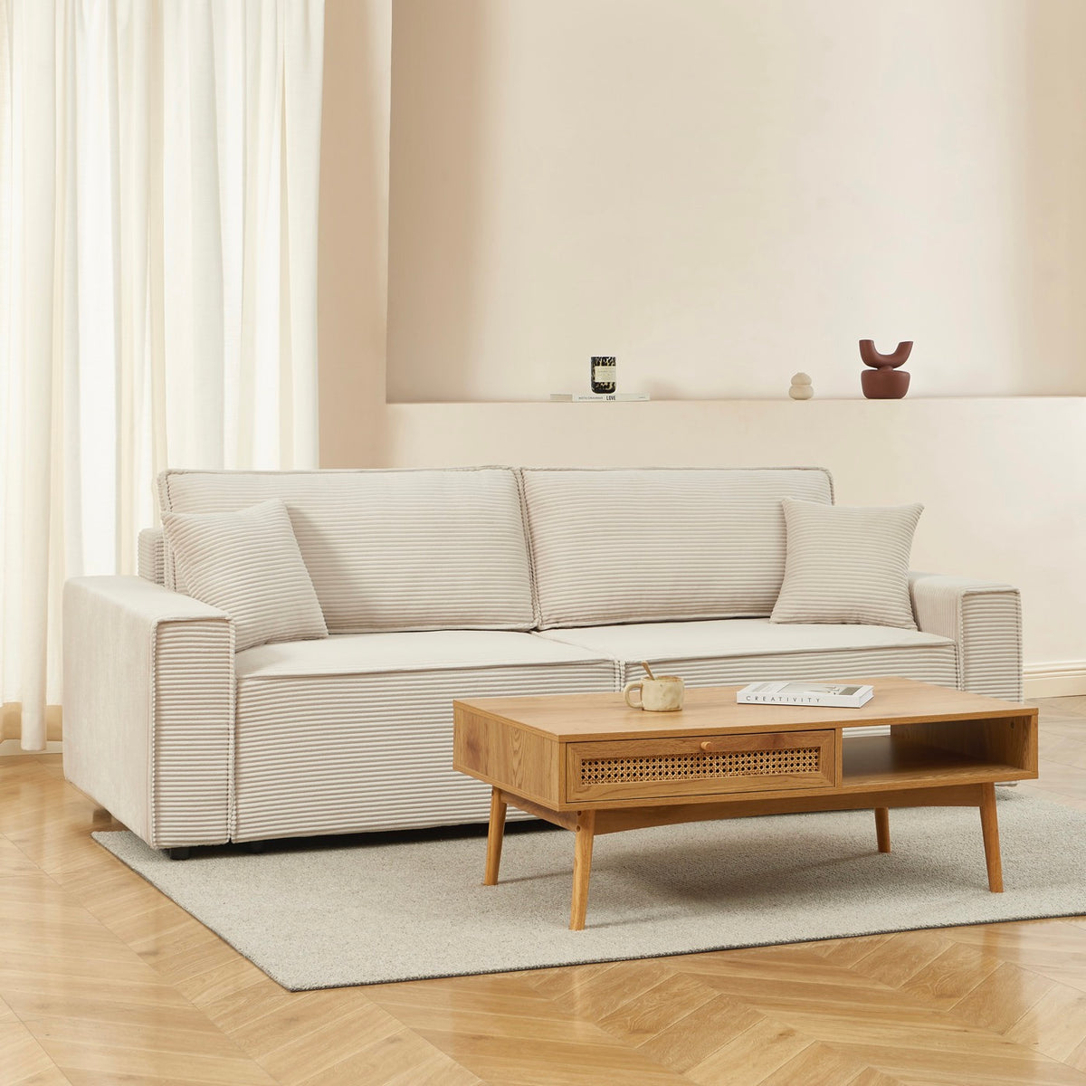 Zola - Sofá recto convertible de 3 plazas - Pana beige