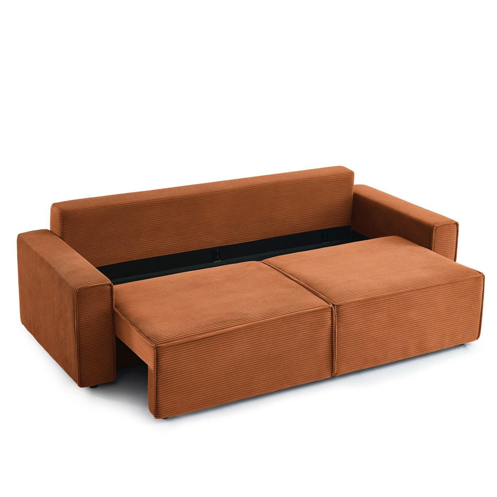 Zola - Sofá recto convertible de 3 plazas - Pana terracota
