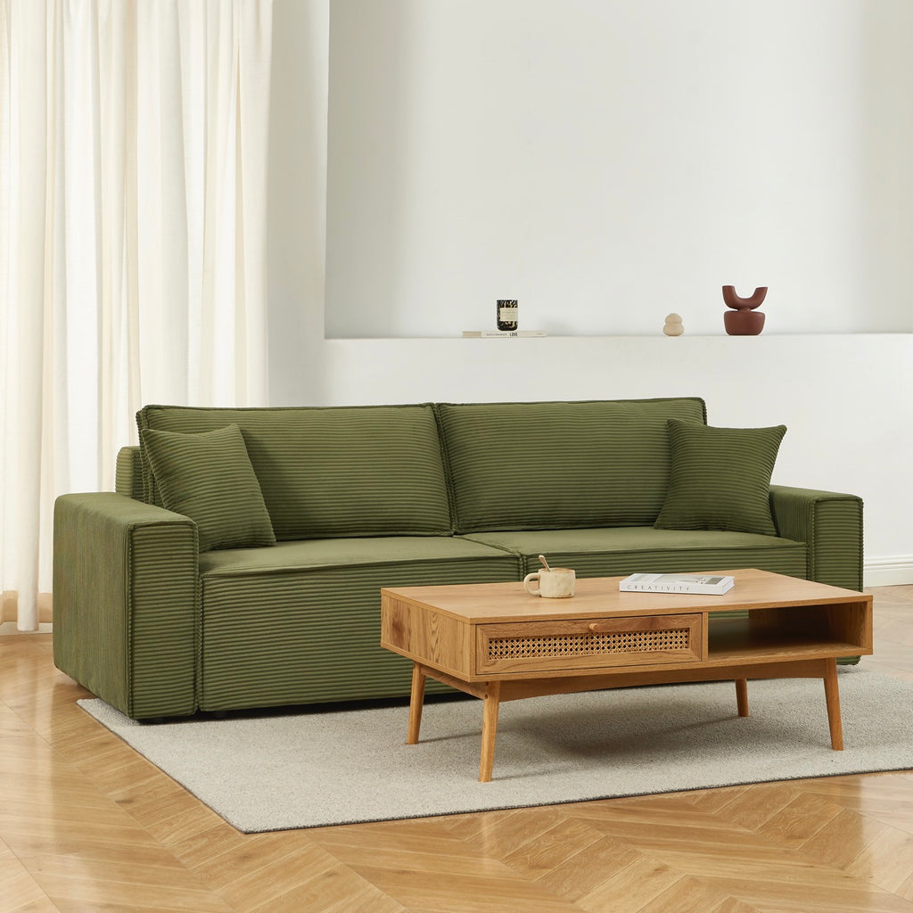 Zola - Sofá recto convertible de 3 plazas - Pana verde