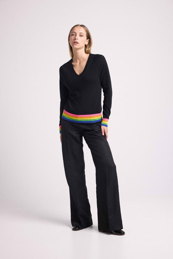 Pull Col V Arc En Ciel Rib Zora - Noir - Femme