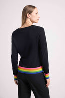 Pull Col V Arc En Ciel Rib Zora - Noir - 100% Cachemire Oeko-Tex - Femme