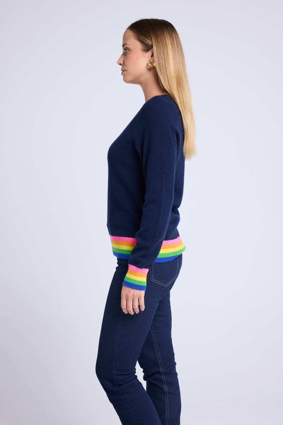 Pull Col V Arc En Ciel Rib Zora - Bleu Marine