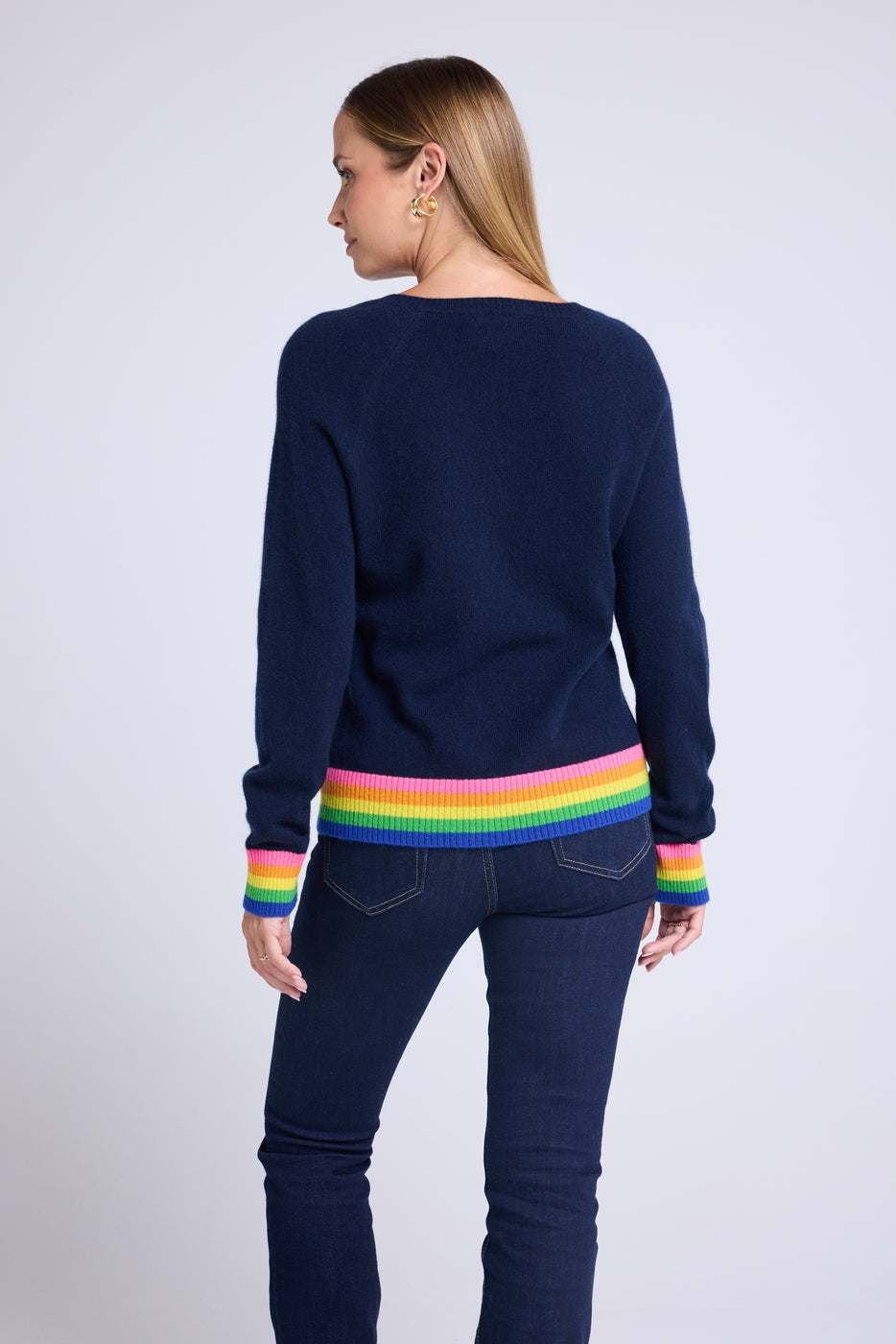 Pull Col V Arc En Ciel Rib Zora - Bleu Marine