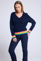 Pull Col V Arc En Ciel Rib Zora - Bleu Marine