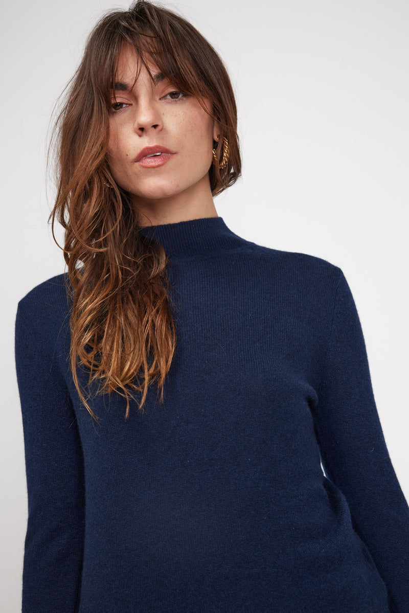 Zuella Shirttail Sweater - Azul Marino - 100% Cachemira Oeko-Tex - Mujer